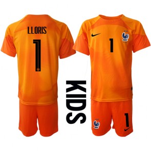 France Hugo Lloris #1 Goalkeeper Replica Home Stadium Kit for Kids World Cup 2022 Short Sleeve (+ pants)